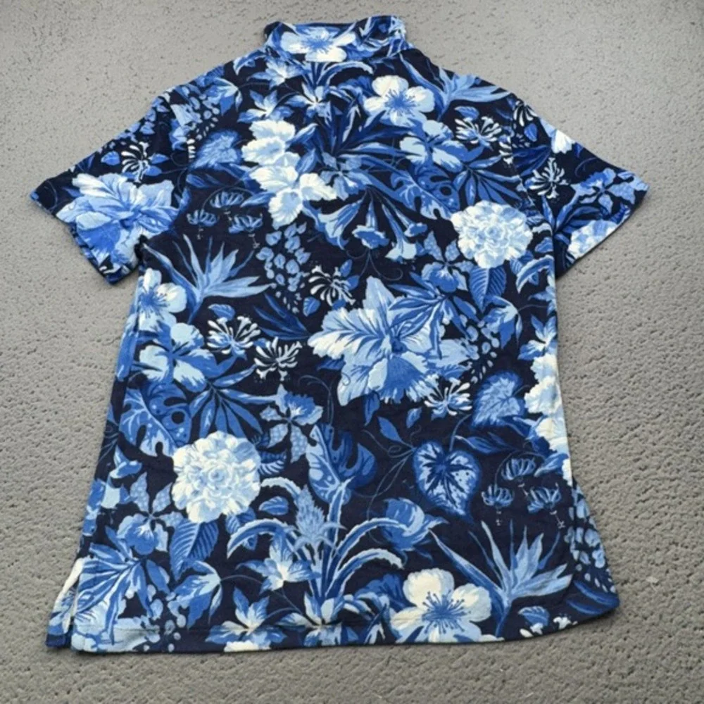 Polo Ralph Lauren Shirt Men Medium Blue Floral Short Sleeve Stretch Aloha Pocket